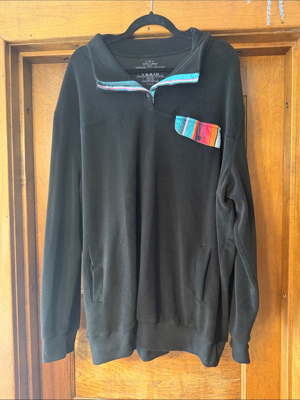 Woman’s Black Pullover Sweater with Multicolor Trim